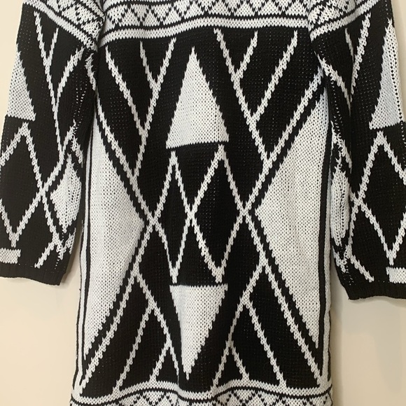 Celsius Premium | Black White Knit Open Front Aztec Pocket Cardigan Sweater L - Picture 15 of 17